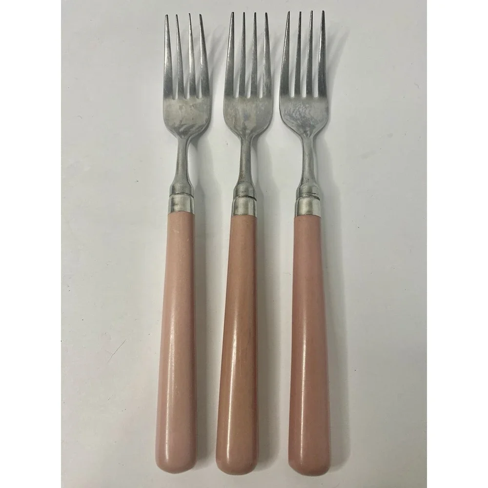 3 Stanley Roberts Spectrum Mauve Handle Flatware Dinner Forks Replacements